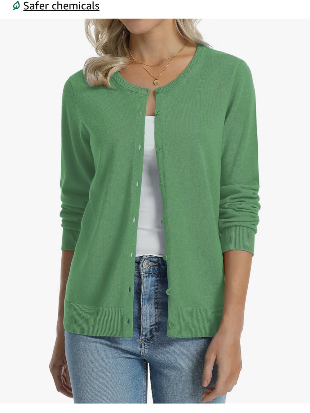 Amazon Women's Crewneck Button-Front Cardigan - Green